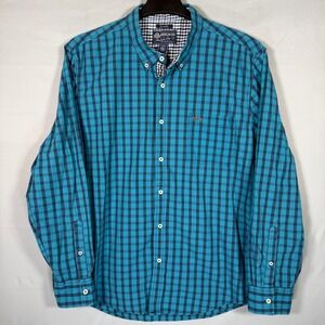 American Rag Men's Long Sleeve Gingham Button Down Shirt XXL‎ Teal Black Plaid